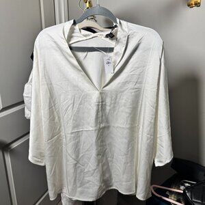 Ann Taylor Mixed Media 3/4 Sleeve Blouse in Winter White - XL - NWT